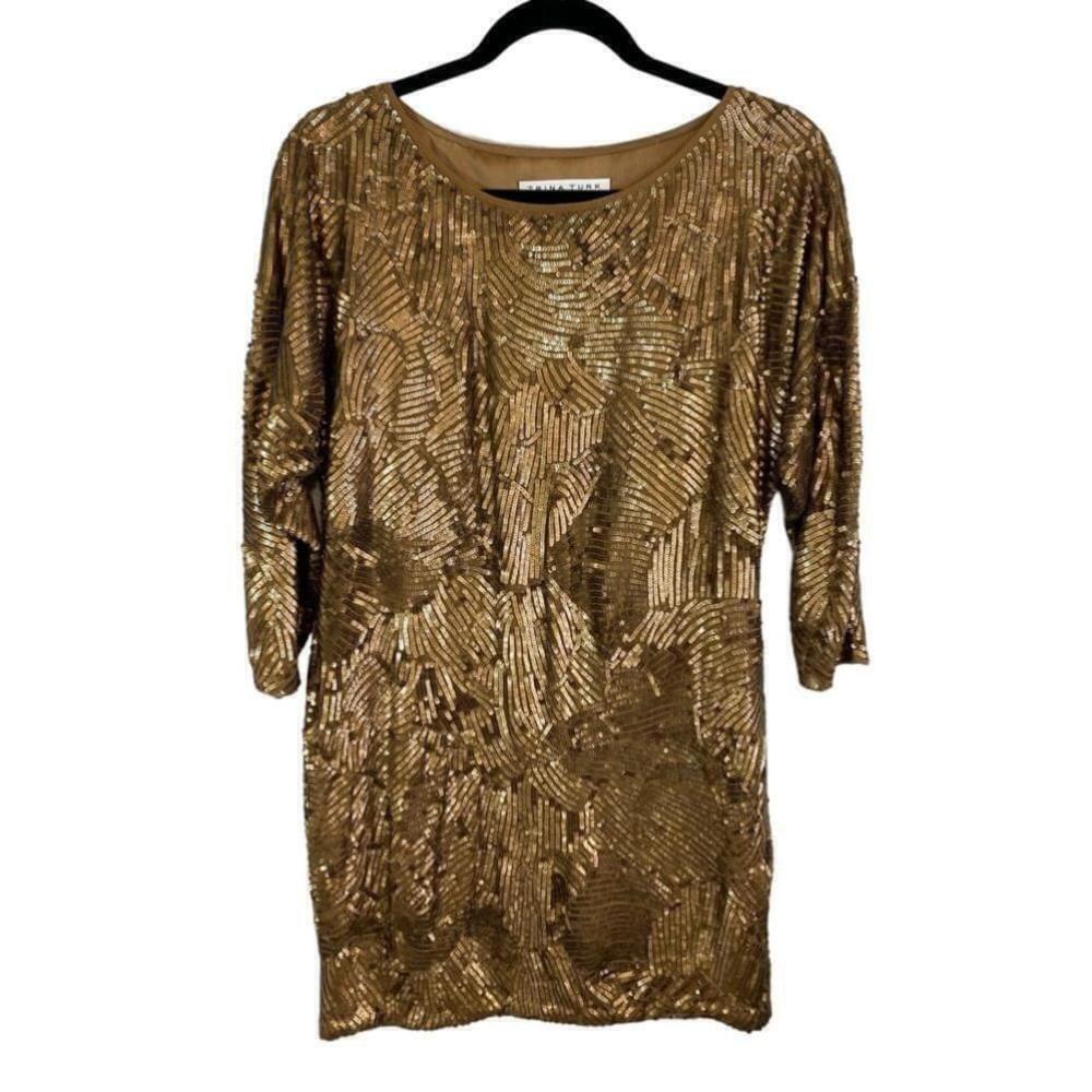 Trina Turk - Aura - Gold Sequin Sheath Dress - 4 - India - Picture 3 of 8